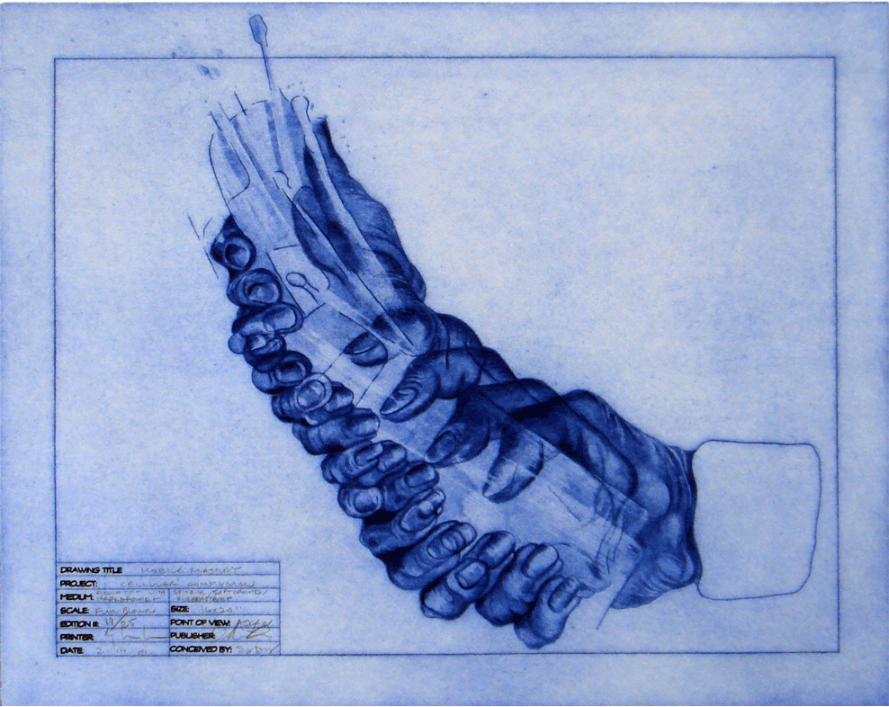 Mobile Mastury, 2001 Cellular Communion Series, Edition of 25, Etching, rubberstamp and pencil. 20 x 24 inches.&nbsp;