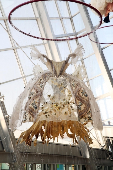 A repurposed New York City Opera costume from the opera &ldquo;Cinderella&rdquo; depicts both peasant and princess. The sculptures by artist E.V. Day, part of a new instillation at the Taubman Museum of Art, are from a series titled &ldquo;Divas Ascending.&rdquo;, Heather Rousseau, The Roanoke Times