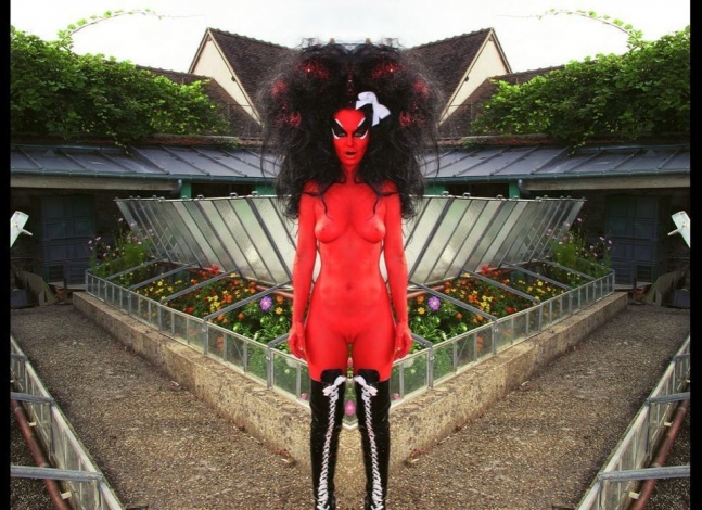 1/10 E.V. Day and Kembra Pfahler. &quot;Untitled 1,&quot; (2012). 45 x 60 inches. Archival c- print mounted on sintra with white float frame. Edition of three. Copyright the artists; courtesy of The Hole., &nbsp;